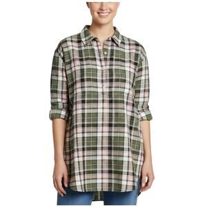 Caslon Button Up Shirt Green Pink Plaid Cotton Blend Women XS NWT